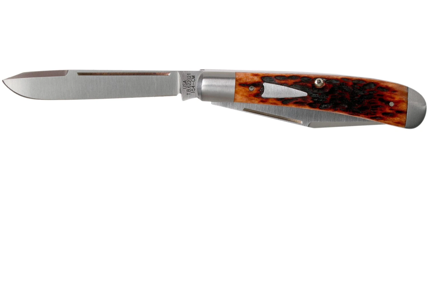 Case HT Trapper, Chestnut Bone, 154CM, Peach Seed Jig, 10770, TB622021 Couteau De Poche, Tony Bose Design 5 Case HT Trapper, Chestnut Bone, 154CM, Peach Seed Jig, 10770, TB622021 Couteau De Poche, Tony Bose Design – Image 3