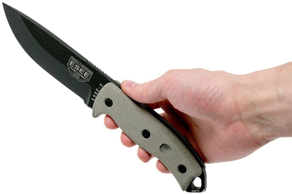 ESEE Model 5 Black Blade, Desert Tan Handle 5P-BK Avec étui Kydex + Clip Ceinture 8 ESEE Model 5 Black Blade, Desert Tan Handle 5P-BK Avec étui Kydex + Clip Ceinture – Image 6