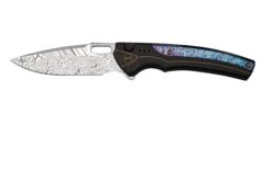WE Knife Exciton Black Titanium Flamed Titanium, Heimskringla Damasteel WE22038A-DS1 Limited Edition, Couteau De Poche