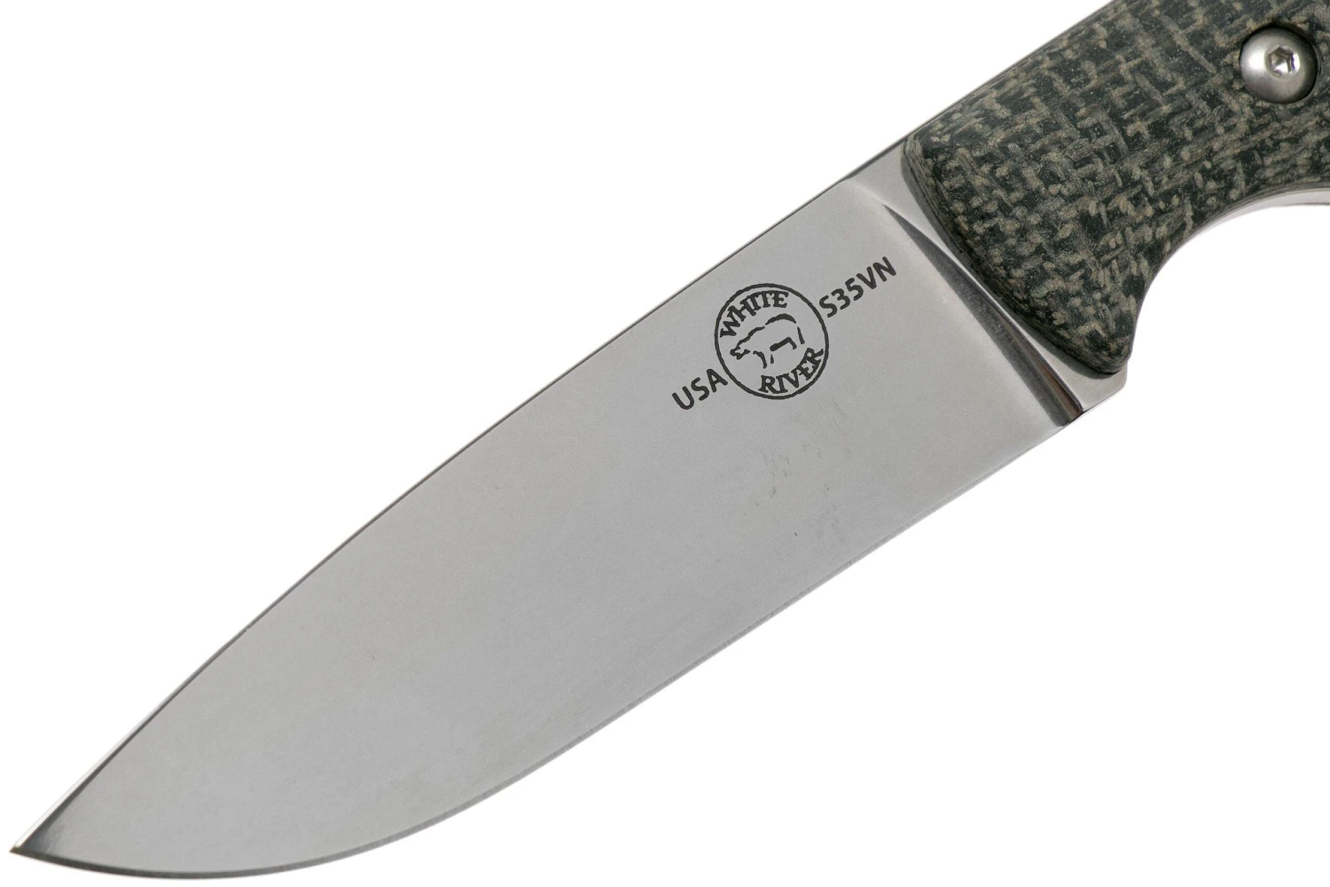 White River Knives Hunter Black Burlap Micarta Couteau De Chasse, Owen Baker Jr. Design 5 White River Knives Hunter Black Burlap Micarta Couteau De Chasse, Owen Baker Jr. Design – Image 3
